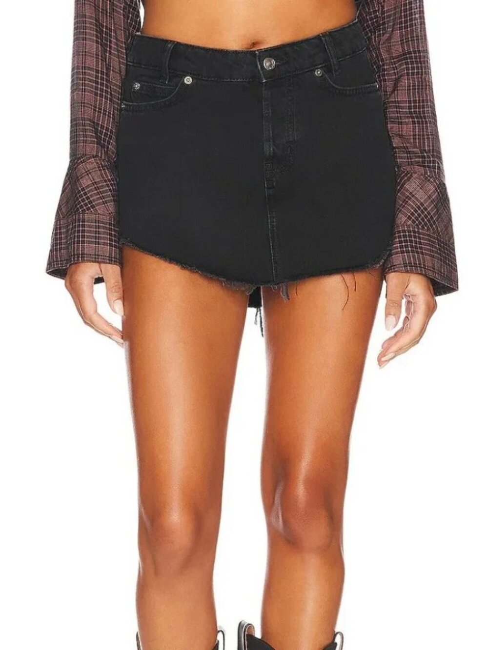 Free People We The Free Sky High Black Denim Skirt Size 2